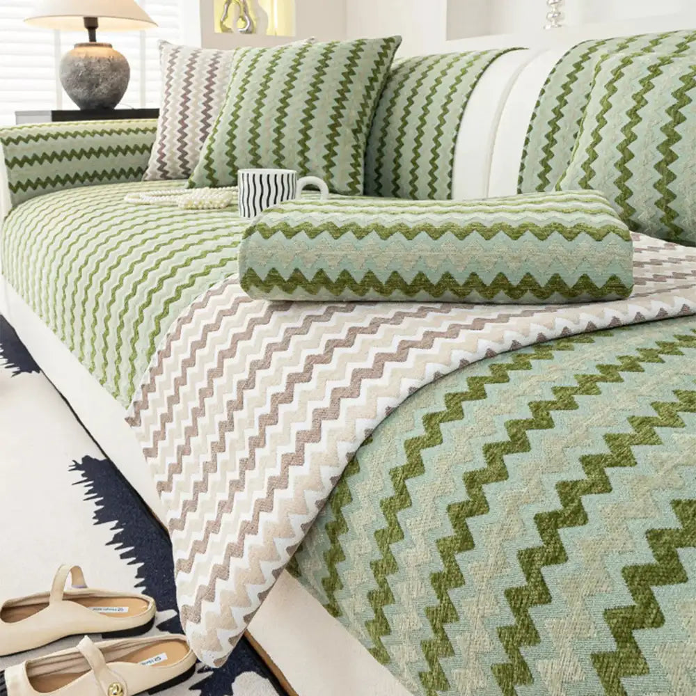 Copertura per divano in chenille artigianale, ondulata, traspirante e antiscivolo