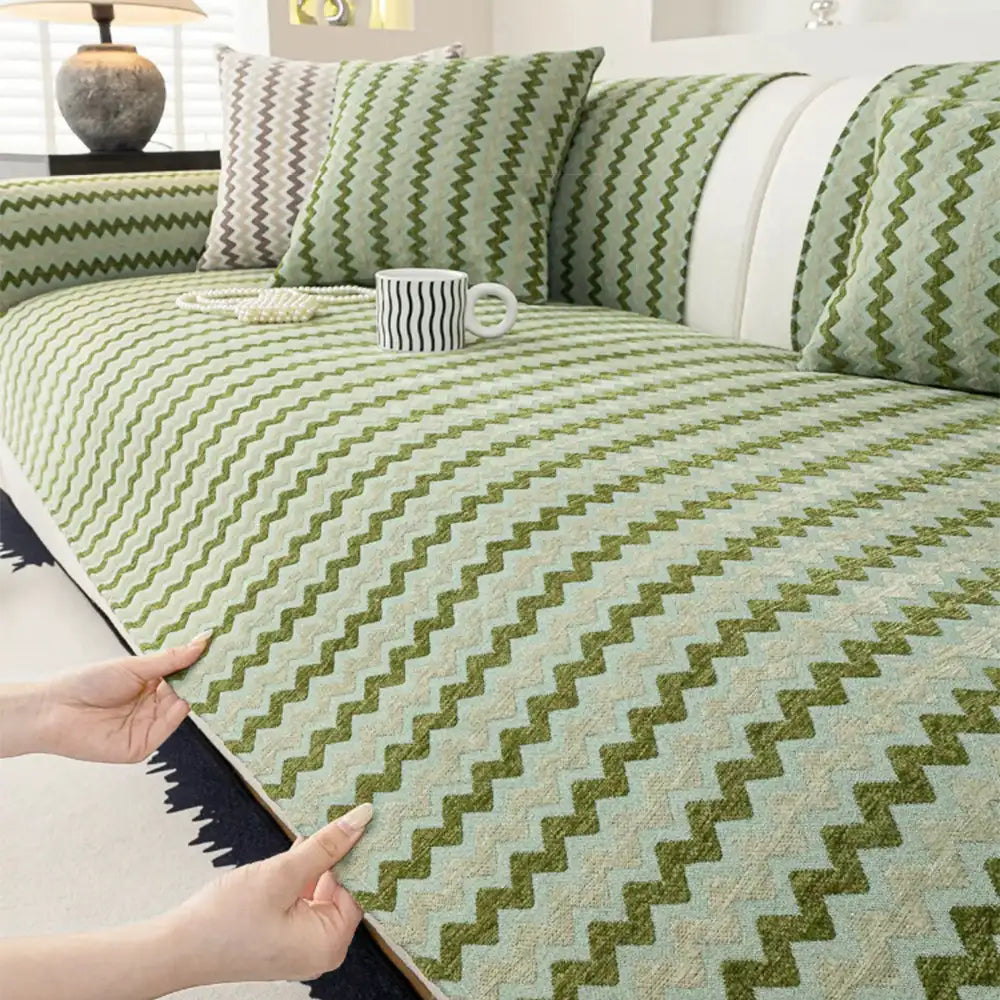 Copertura per divano in chenille artigianale, ondulata, traspirante e antiscivolo