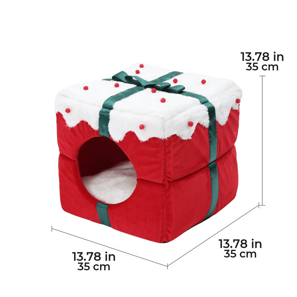 Christmas Gift Box Warm Sleeping Semi-Enclosed Cave Dog & Cat Bed