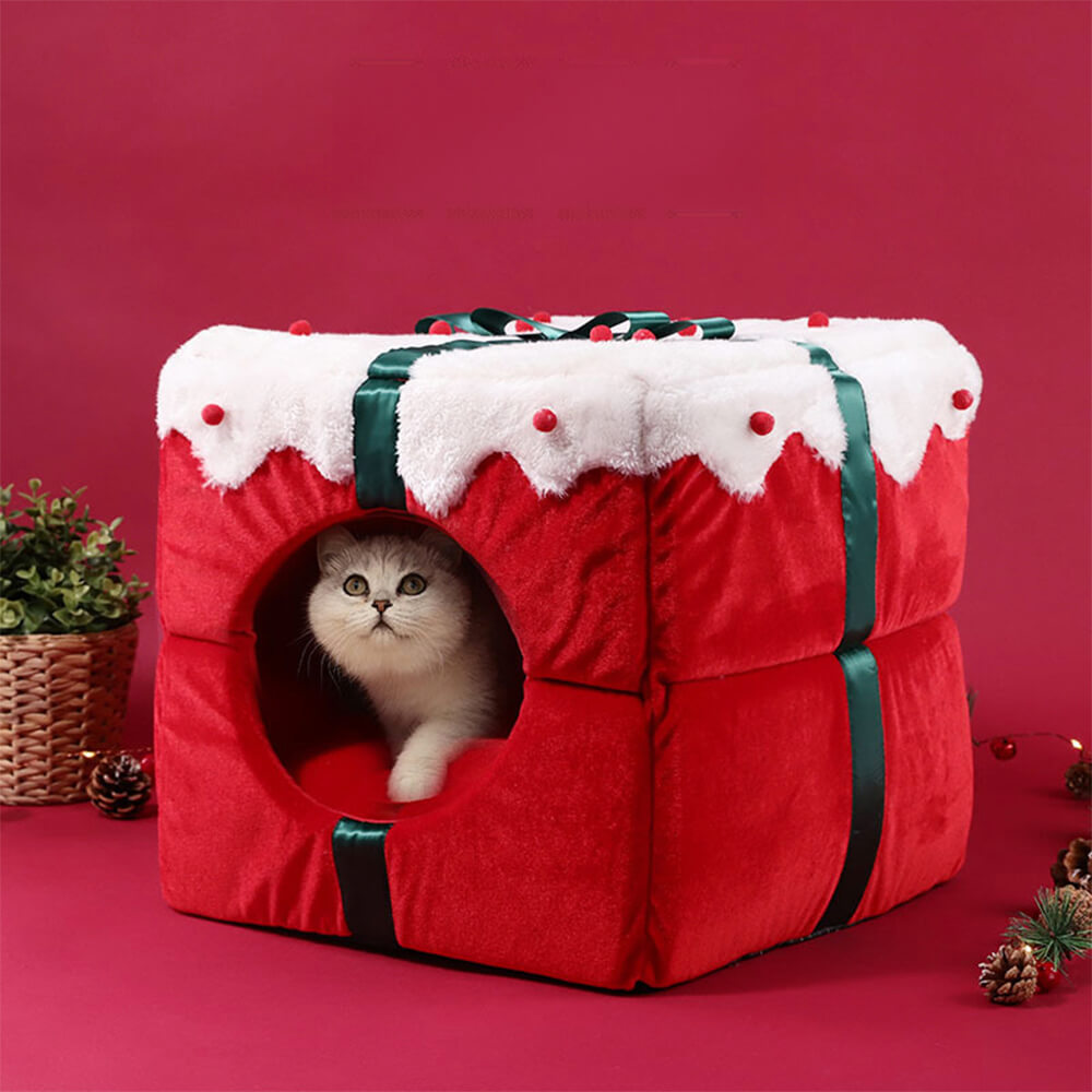 Scatola regalo di Natale Letto semi-chiuso per cani e gatti caldo e accogliente