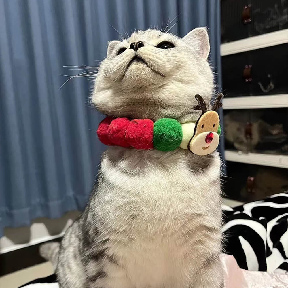 Collier de bavoir réglable pour chien et chat, ornements de boule de pompon de noël