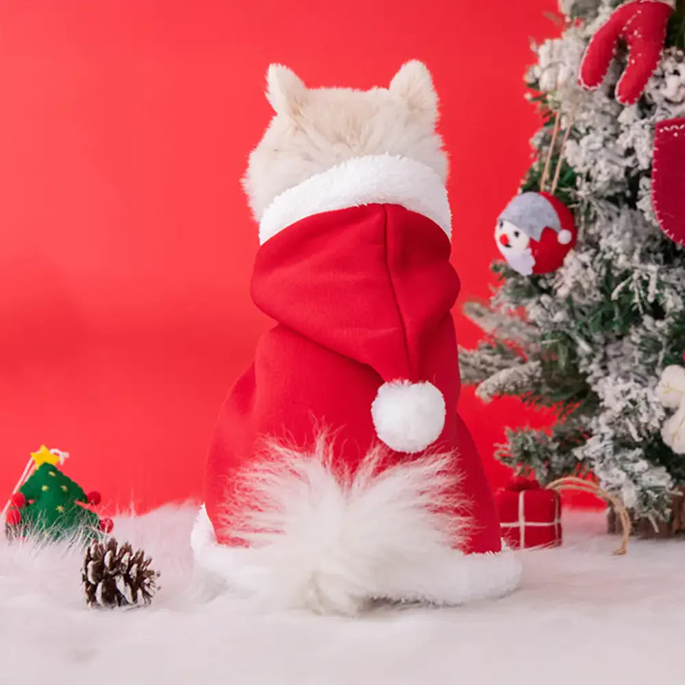 Cappotto di peluche caldo per cani di Natale con cappello di Babbo Natale.