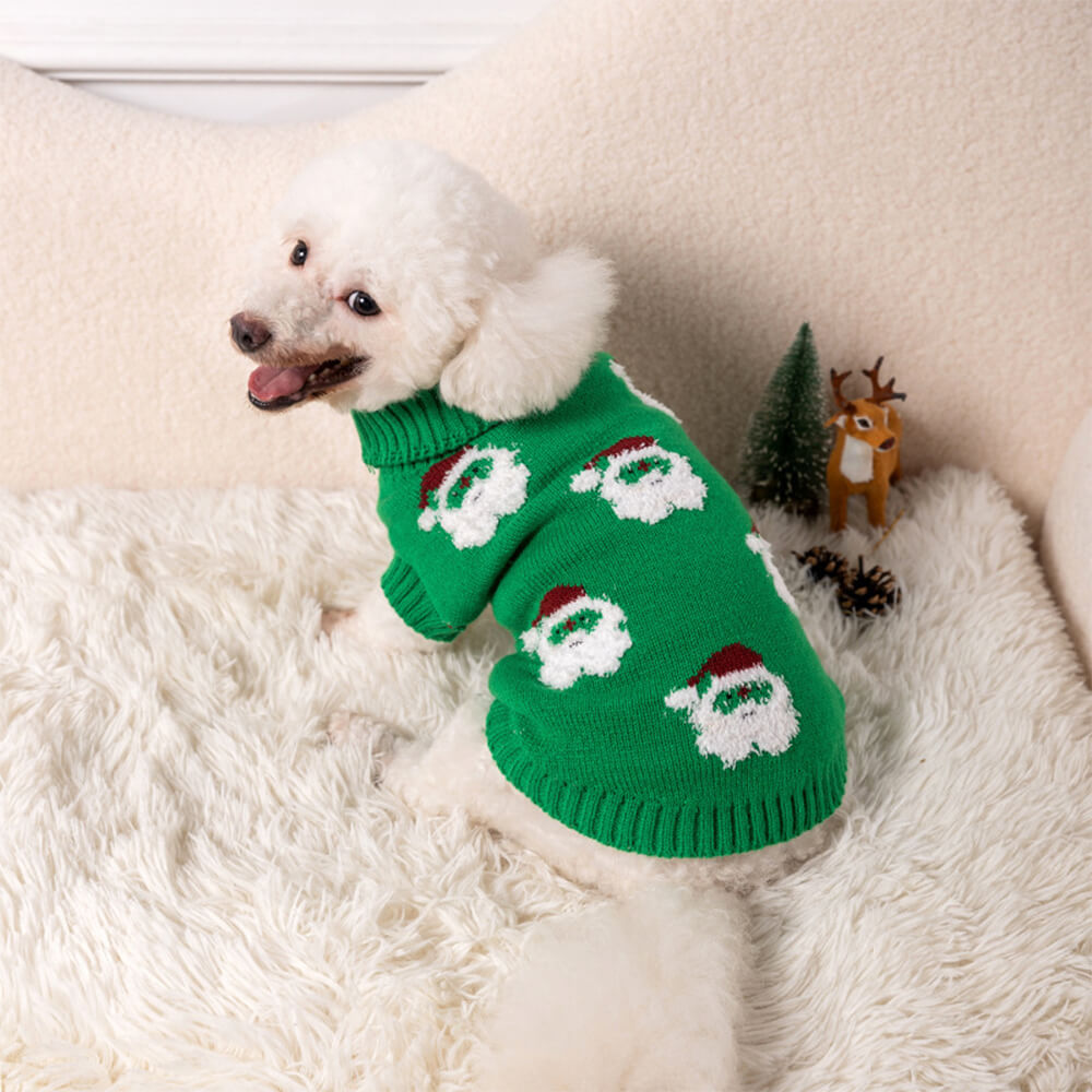 Pull de Noël en tricot à col roulé pour chien, pull assorti pour chiens et propriétaires