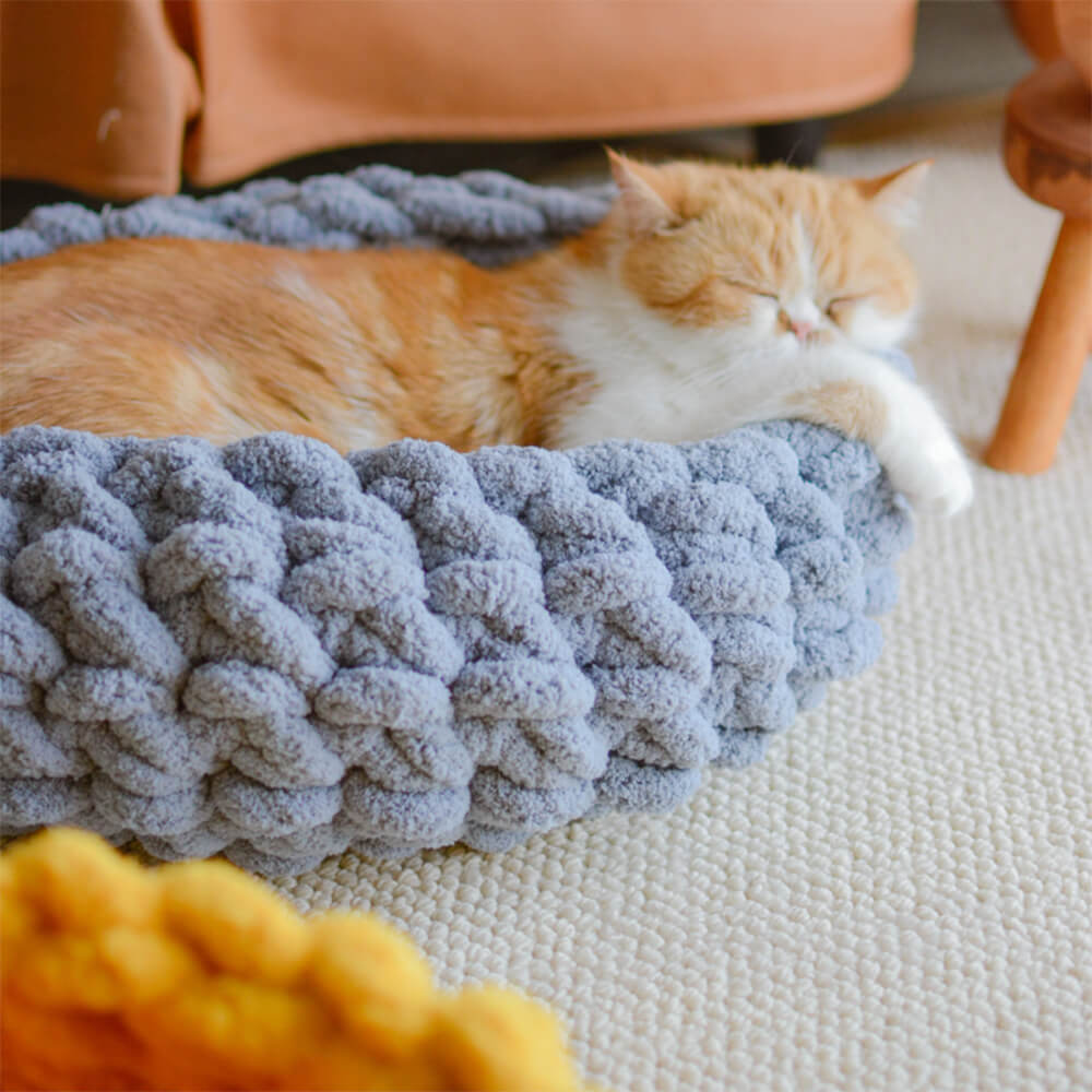 Letto rotondo per gatti intrecciato a mano, spesso, accogliente e traspirante
