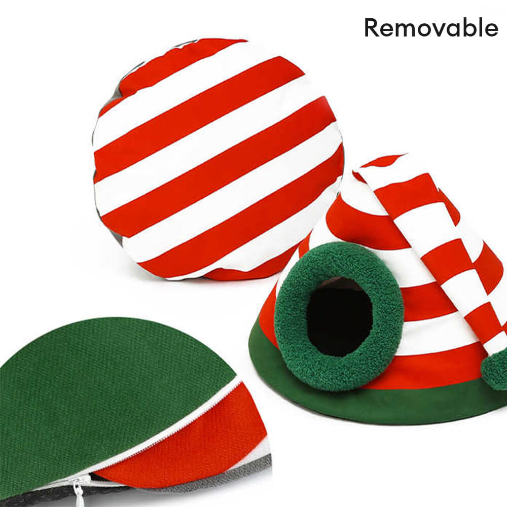 Cappello di Natale Classico Caldo Lavabile Letto per Gatti Semi-Chiuso
