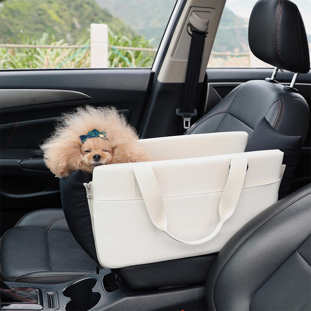 Trasportino per animali da compagnia da auto, portatile, morbido, impermeabile, a blocchi di colore.
