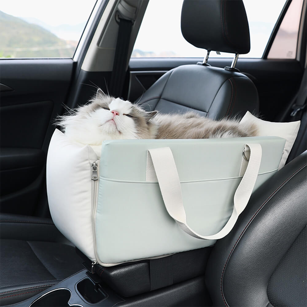 Trasportino per animali da compagnia da auto, portatile, morbido, impermeabile, a blocchi di colore.