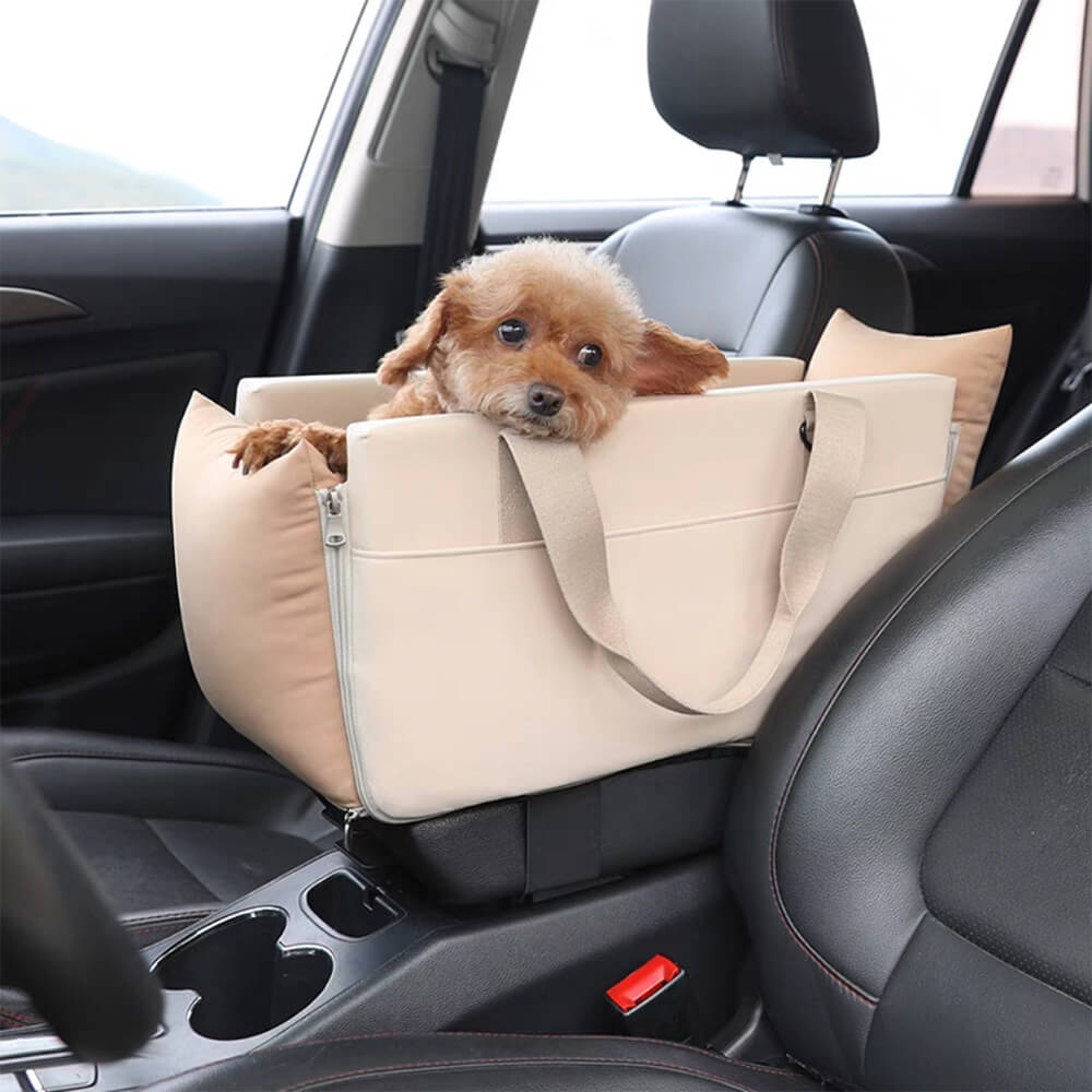 Trasportino per animali da compagnia da auto, portatile, morbido, impermeabile, a blocchi di colore.