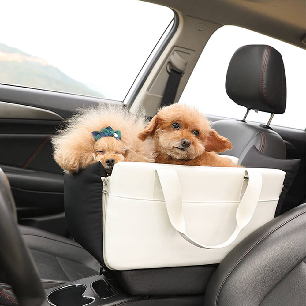 Trasportino per animali da compagnia da auto, portatile, morbido, impermeabile, a blocchi di colore.