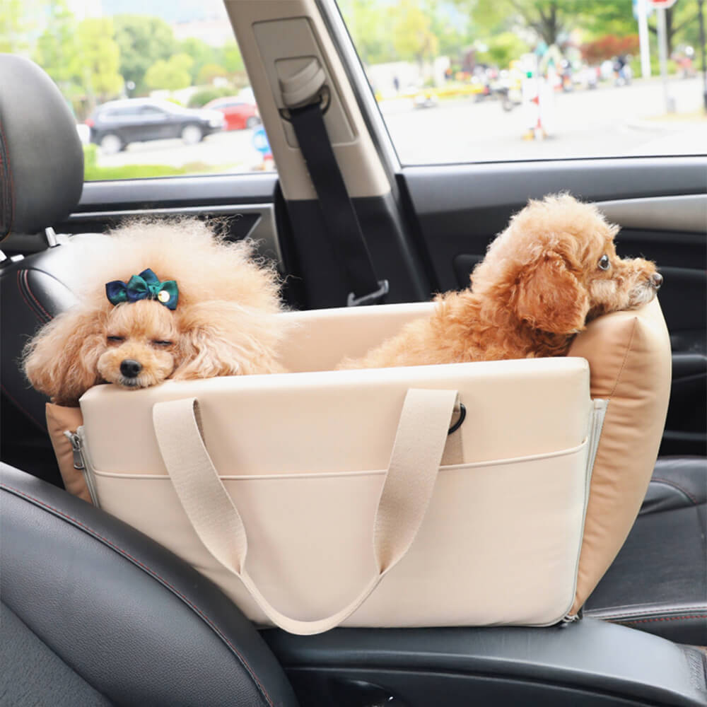 Trasportino per animali da compagnia da auto, portatile, morbido, impermeabile, a blocchi di colore.