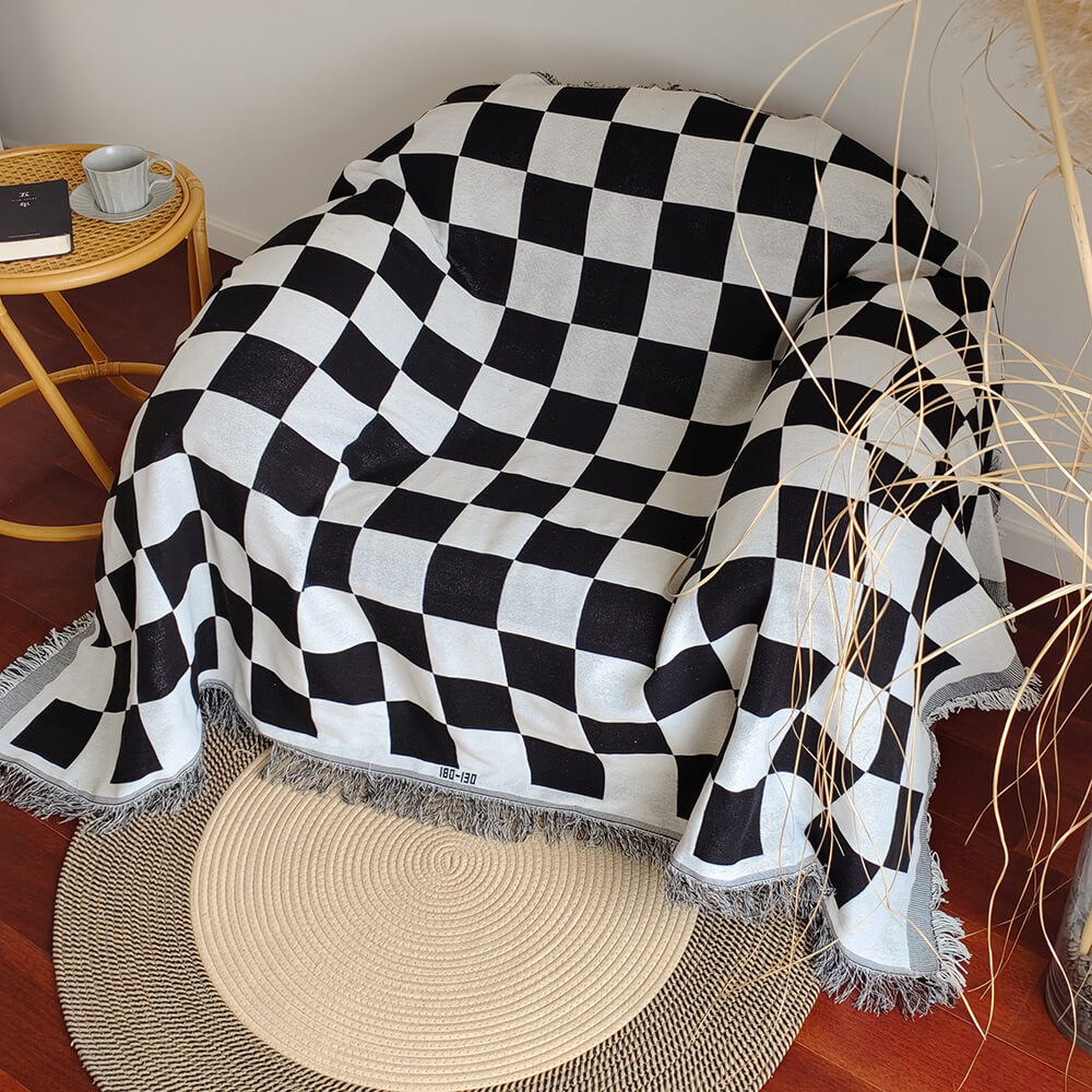 Coperta per Divano con Frange a Quadri Color Block