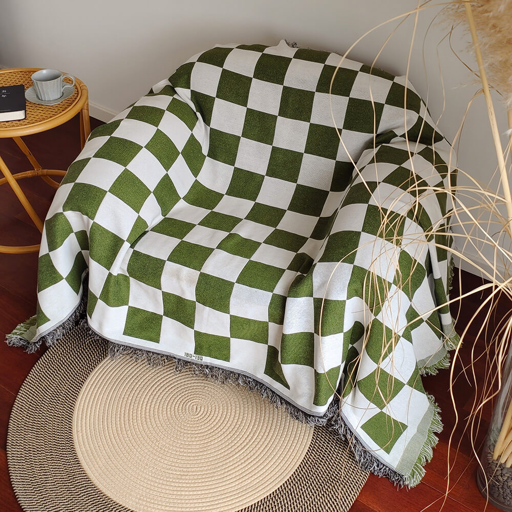 Coperta per Divano con Frange a Quadri Color Block