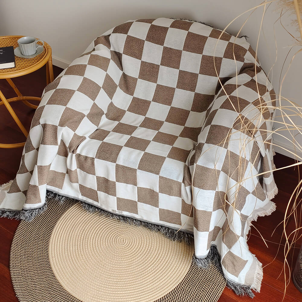Coperta per Divano con Frange a Quadri Color Block