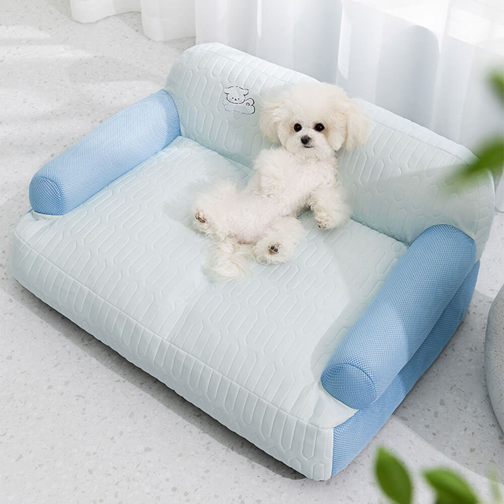 Letto per cani con supporto per il collo in lattice traspirante e fresco.