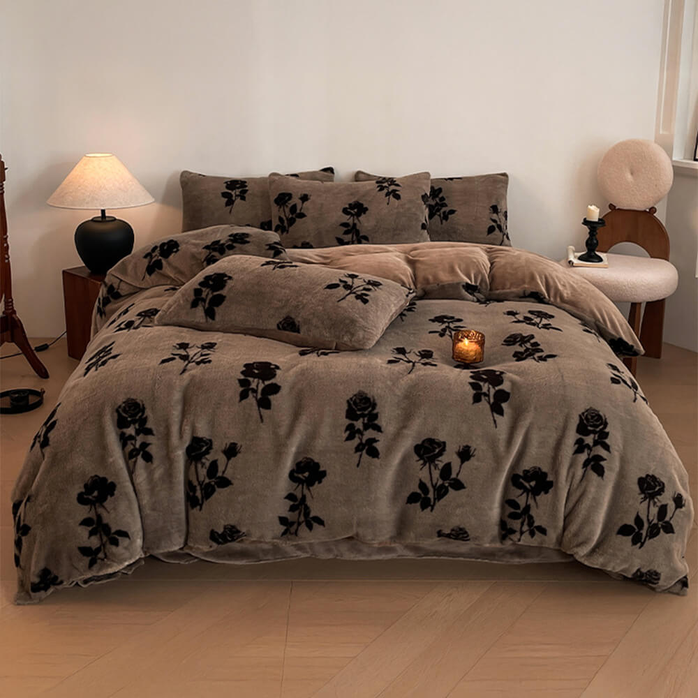 Set di lenzuola Deluxe in velluto floreale double face a doppio calore