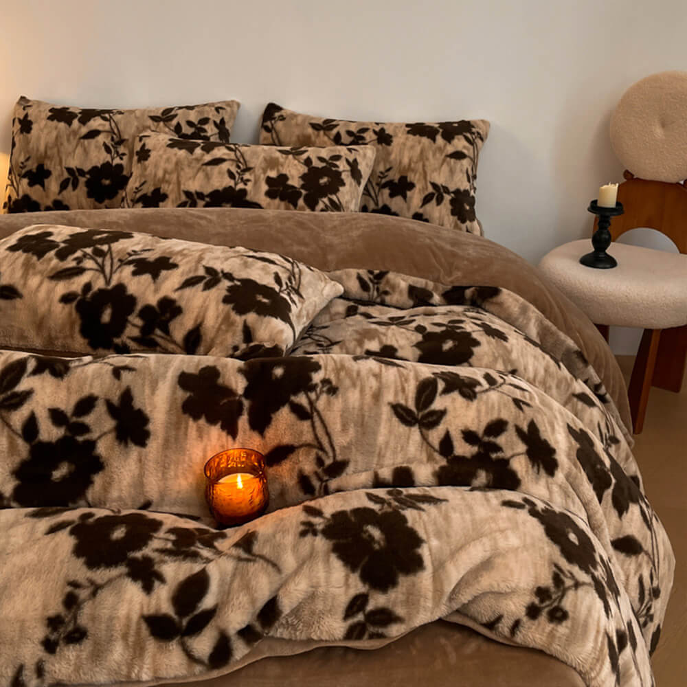 Set di lenzuola Deluxe in velluto floreale double face a doppio calore