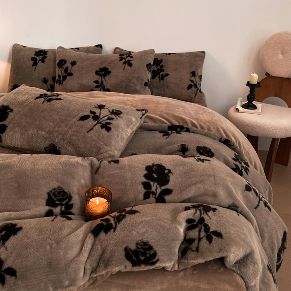 Set di lenzuola Deluxe in velluto floreale double face a doppio calore