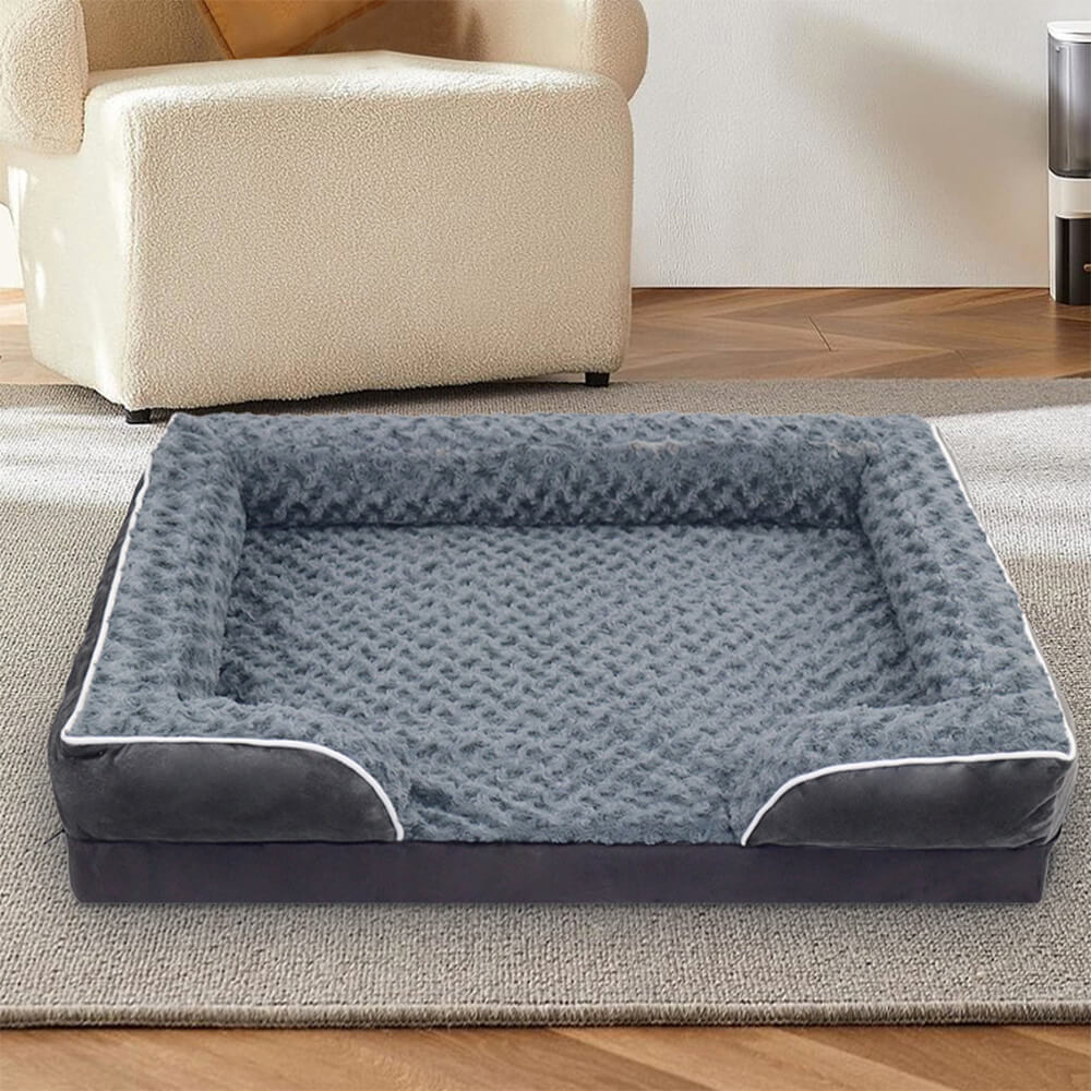 Letto ortopedico per cani impermeabile, completamente circondato e con supporto rimovibile.