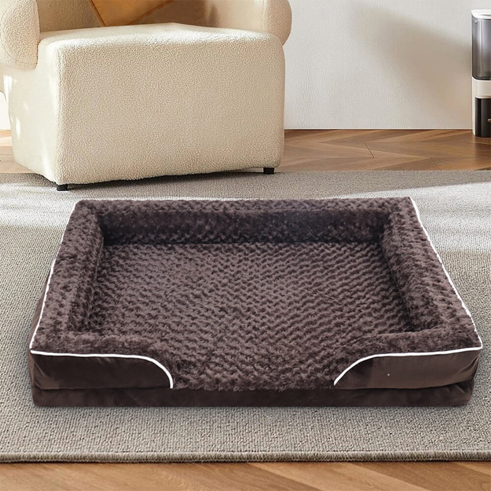 Letto ortopedico per cani impermeabile, completamente circondato e con supporto rimovibile.