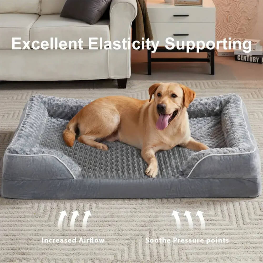 Letto ortopedico per cani impermeabile, completamente circondato e con supporto rimovibile.