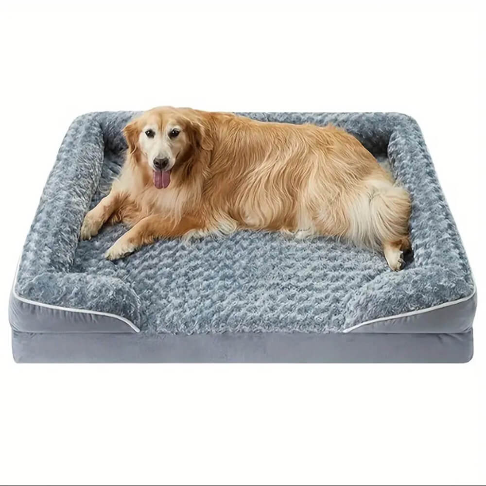 Letto ortopedico per cani impermeabile, completamente circondato e con supporto rimovibile.