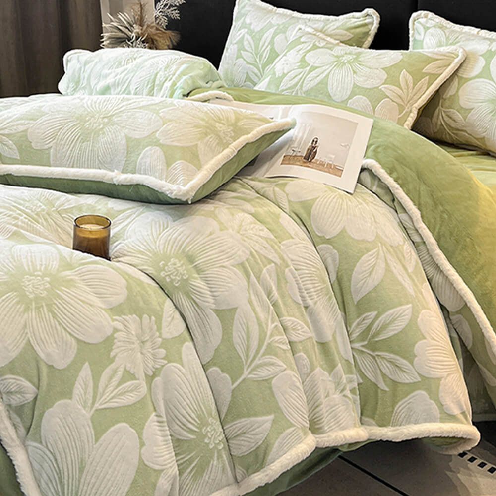 Elegant Floral Embossed Ultra-Soft Warm Bed Sheet Set