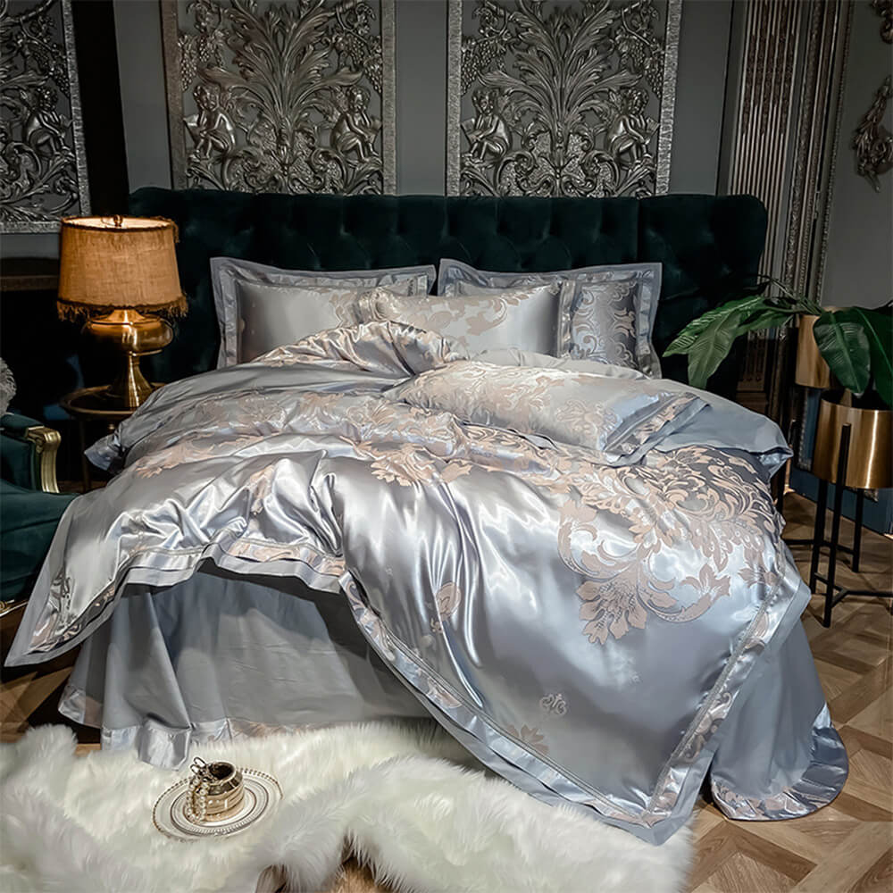 European-Inspired Jacquard Glossy Cotton Sateen Bed Sheet Set