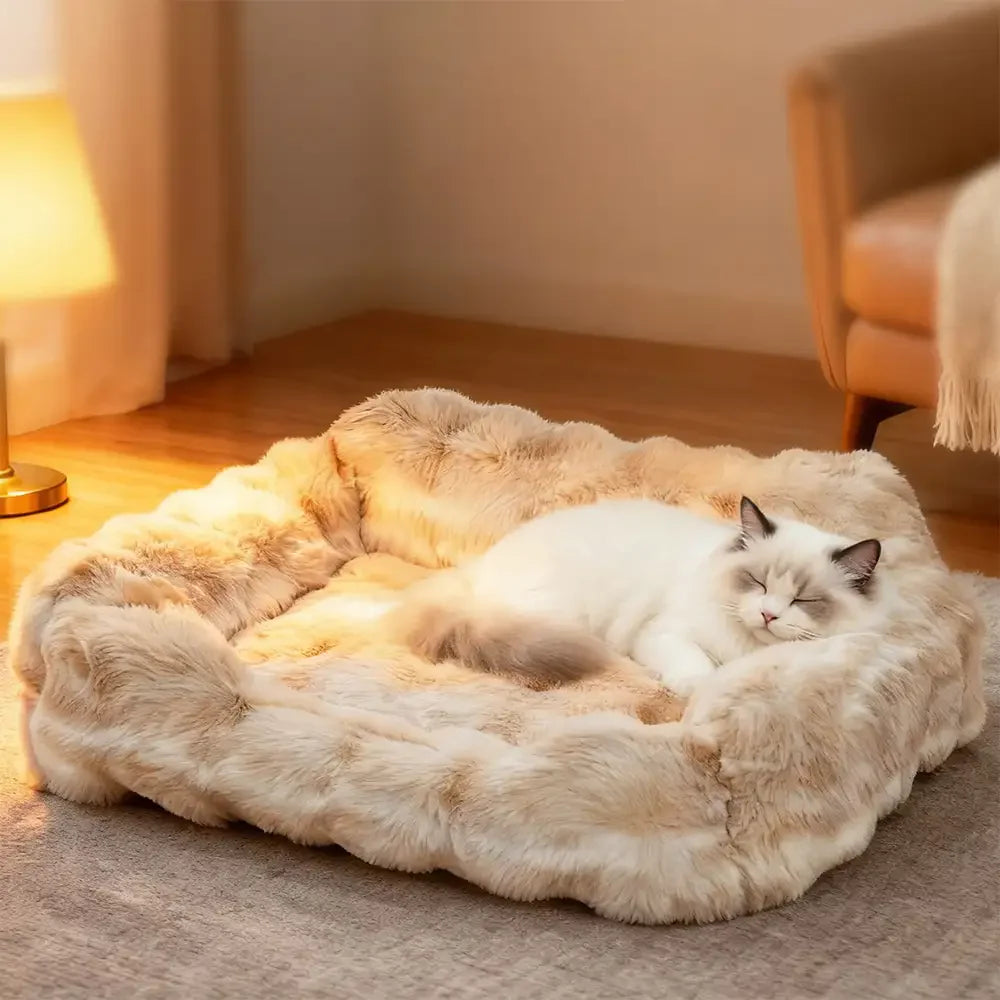 Letto per cani e gatti in velluto finto di coniglio soffice e fluffy