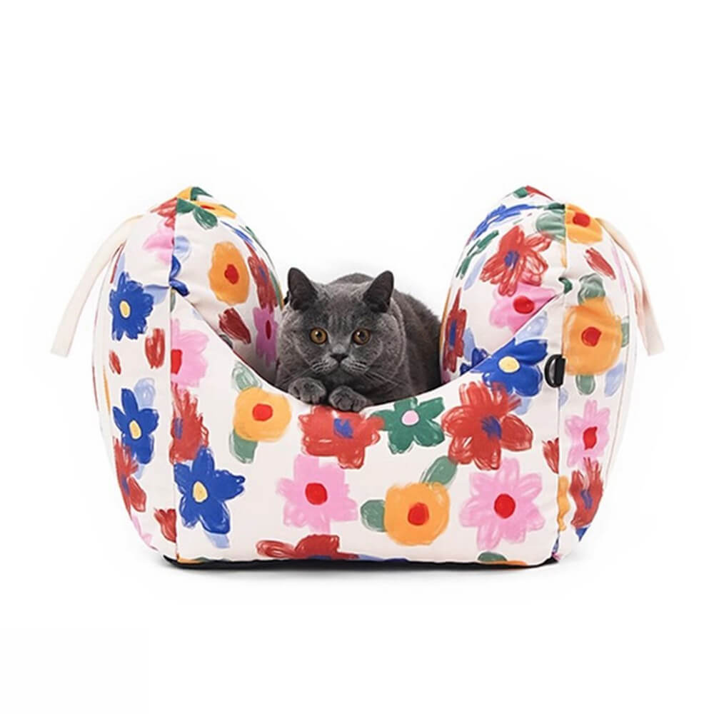 Letto da viaggio per cani con seggiolino auto sicuro, dipinto a mano con fiori