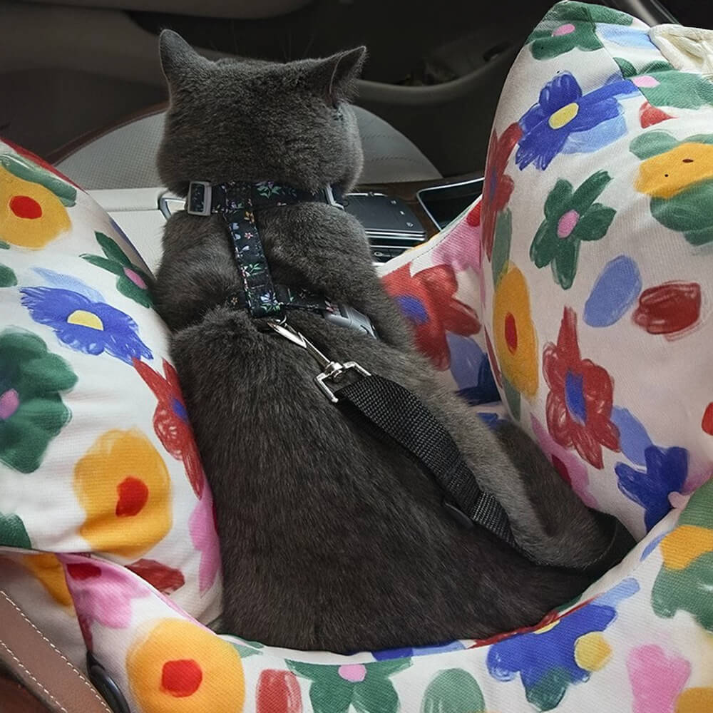 Letto da viaggio per cani con seggiolino auto sicuro, dipinto a mano con fiori