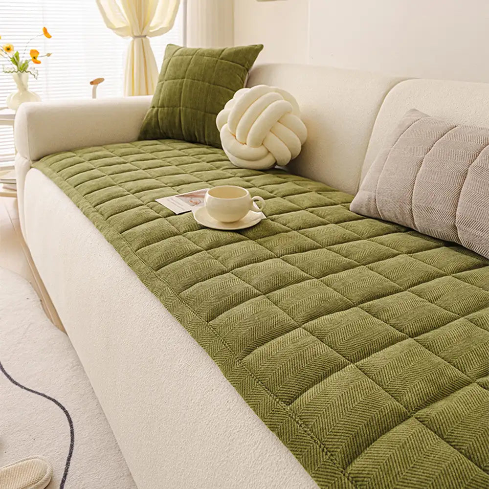 Copertura per divano elegante in chenille a spina di pesce, traspirante e antiscivolo