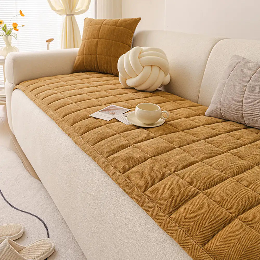 Copertura per divano elegante in chenille a spina di pesce, traspirante e antiscivolo