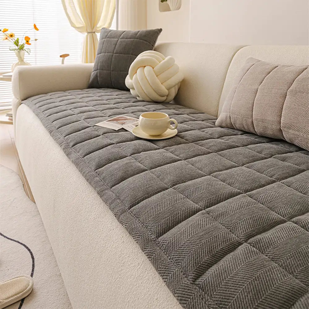 Copertura per divano elegante in chenille a spina di pesce, traspirante e antiscivolo