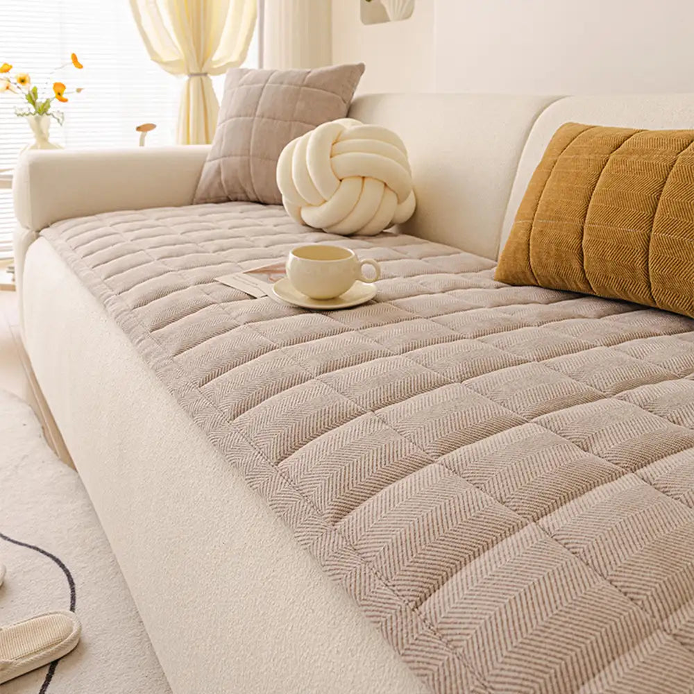 Copertura per divano elegante in chenille a spina di pesce, traspirante e antiscivolo