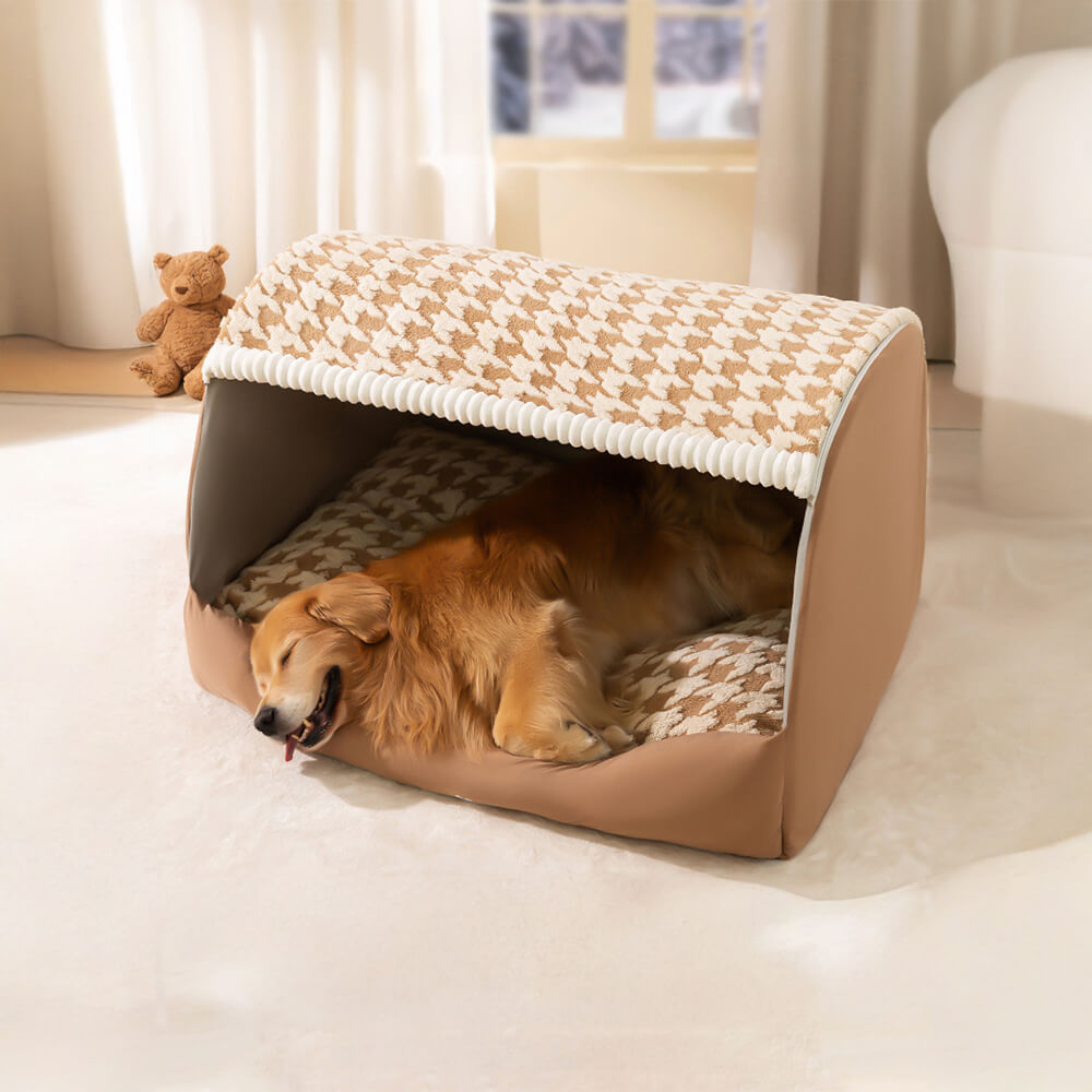 Houndstooth Detachable Washable Semi-Enclosed Large Dog Tent Bed