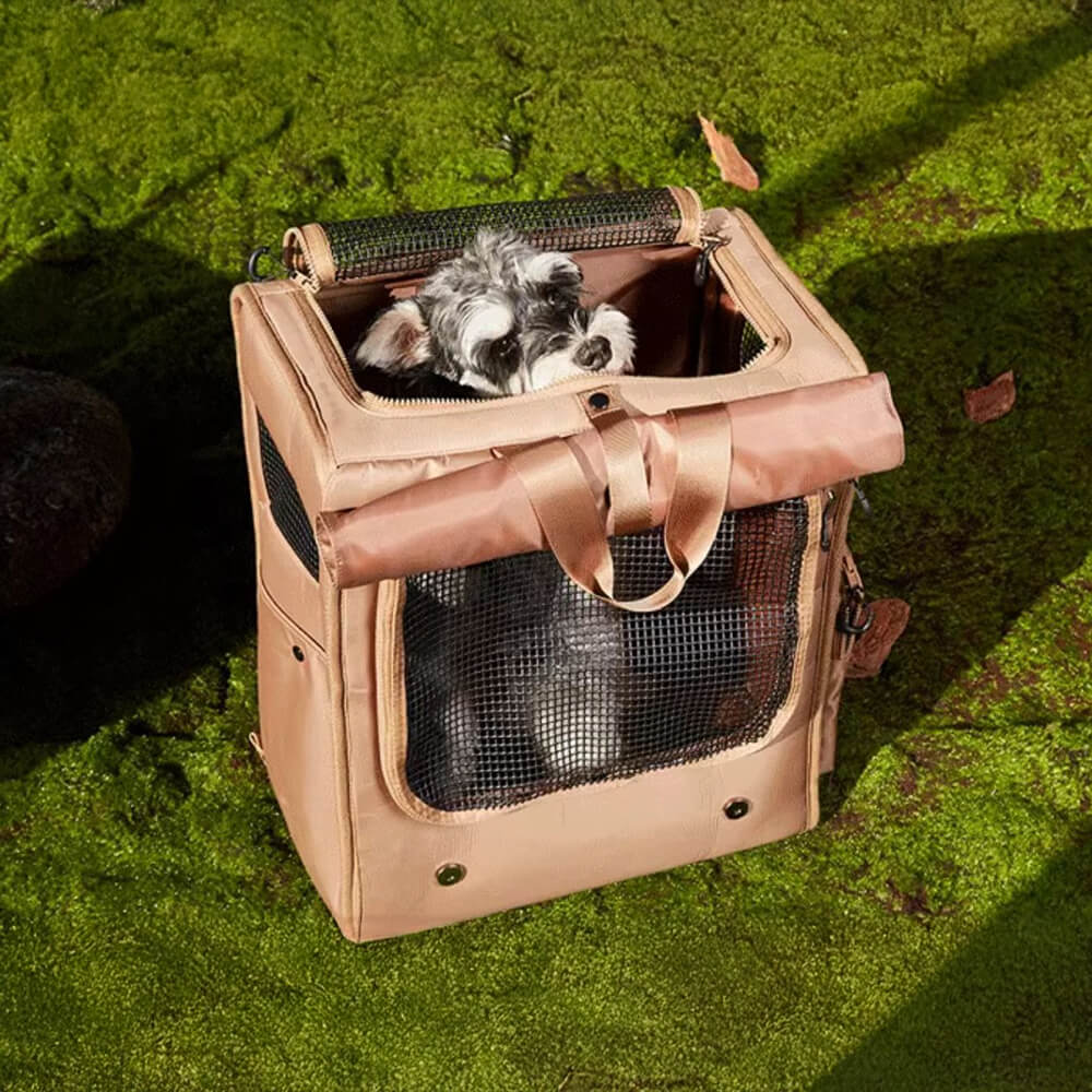 Zaino da viaggio per animali domestici con grande spazio, rete traspirante e impermeabile.