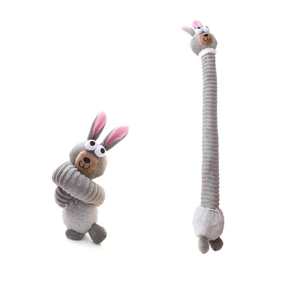 Giocattolo per cani interattivo in peluche a forma di animale dal collo lungo con suono di squeezer