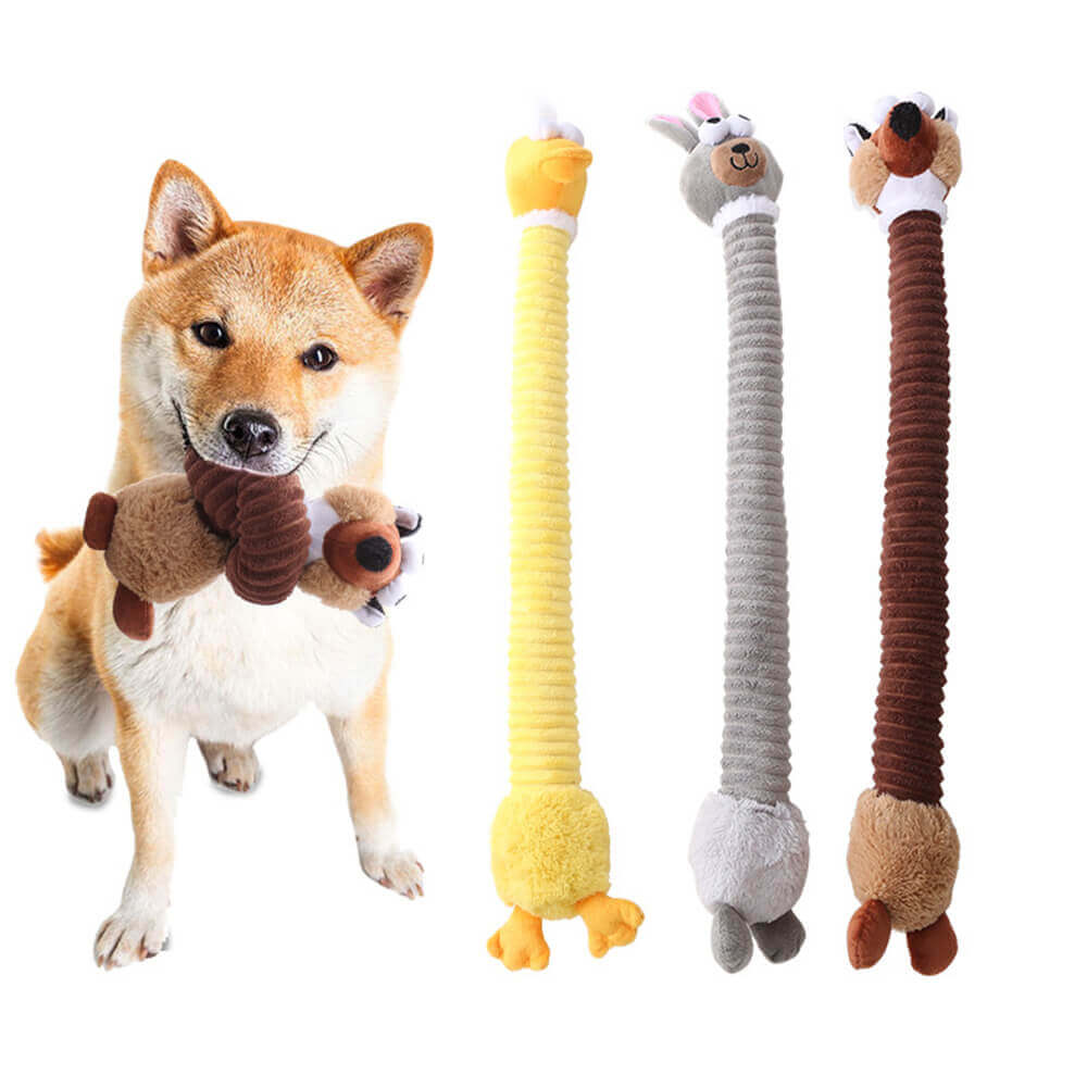 Giocattolo per cani interattivo in peluche a forma di animale dal collo lungo con suono di squeezer