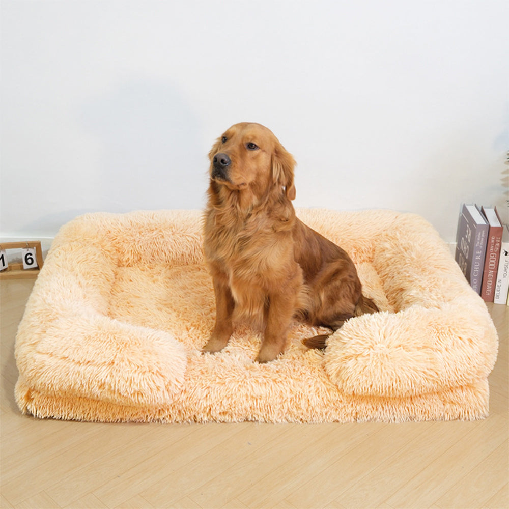Letto per Cani con Supporto Largo in Peluche - Quadrato per Sonno Profondo