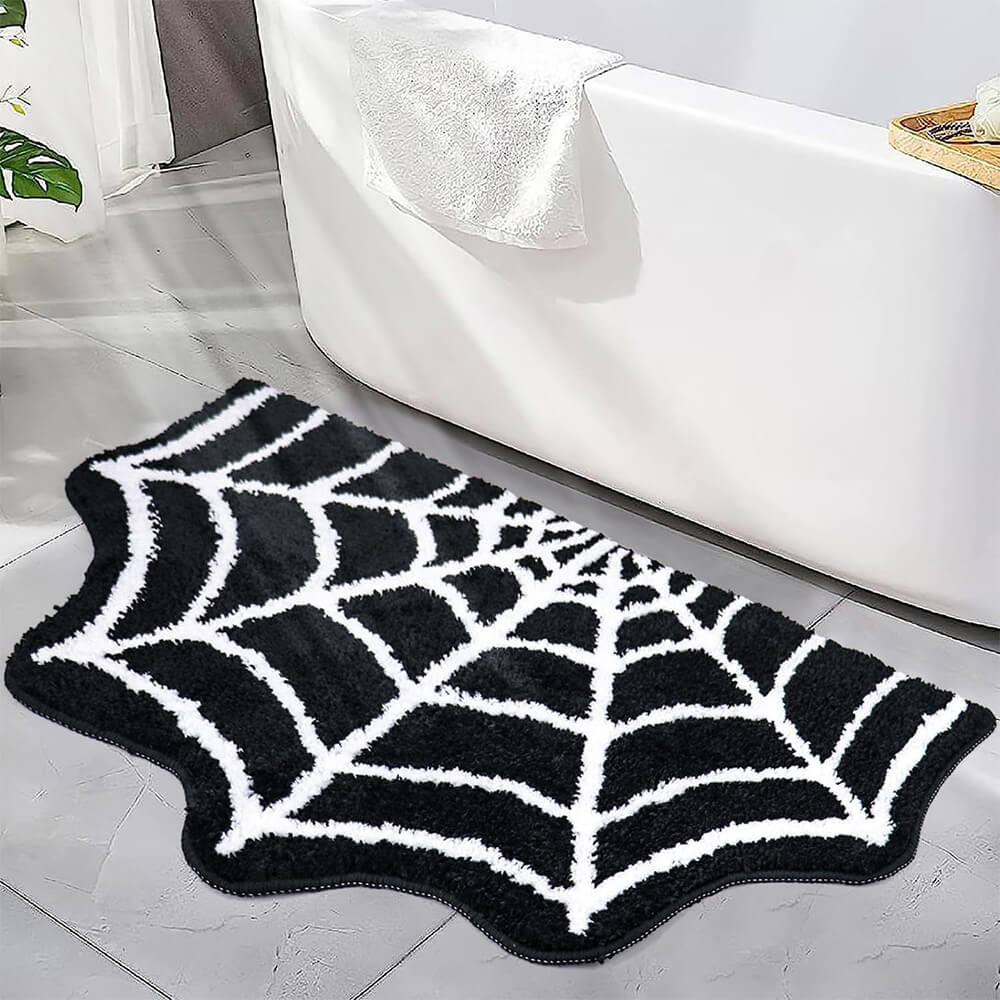 Lussuoso tappeto di Halloween in finto cashmere - Tappeto dal design morbido e spettrale a forma di ragnatela