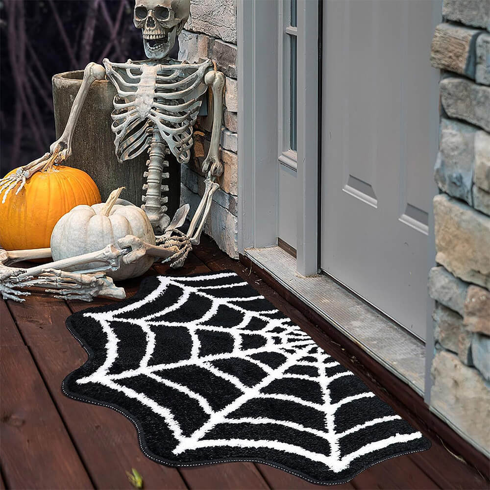 Lussuoso tappeto di Halloween in finto cashmere - Tappeto dal design morbido e spettrale a forma di ragnatela