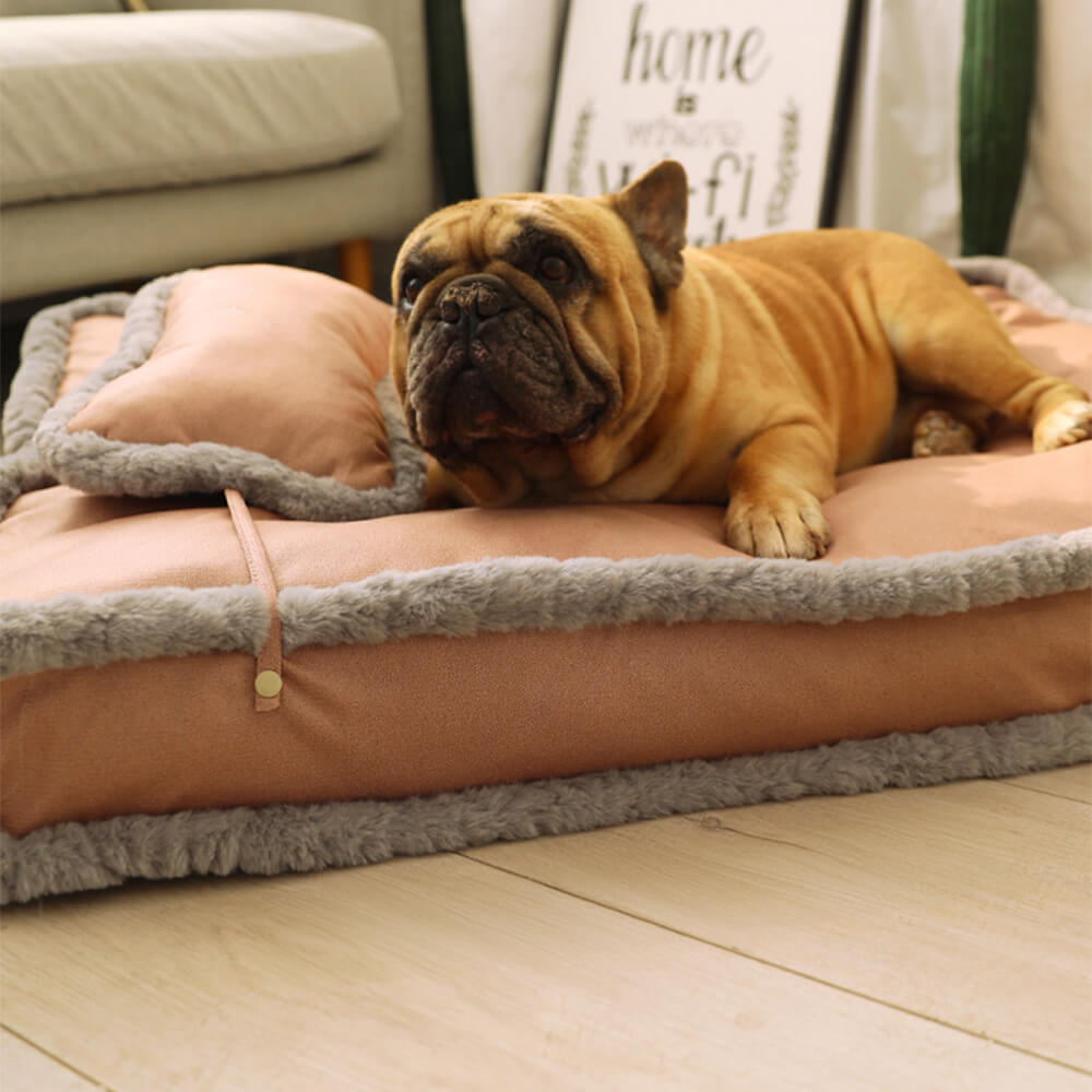 Luxurious Retro Faux Leather Deep Sleep Dog Bed with Pillow