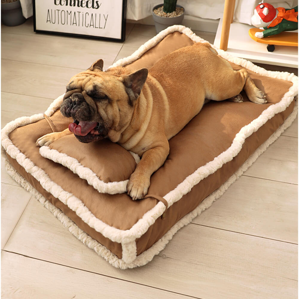 Luxurious Retro Faux Leather Deep Sleep Dog Bed with Pillow