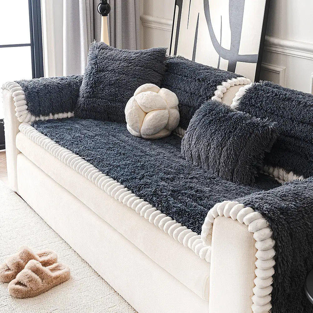 Copertura per divano di lusso in peluche spesso e morbido, confortevole e antiscivolo