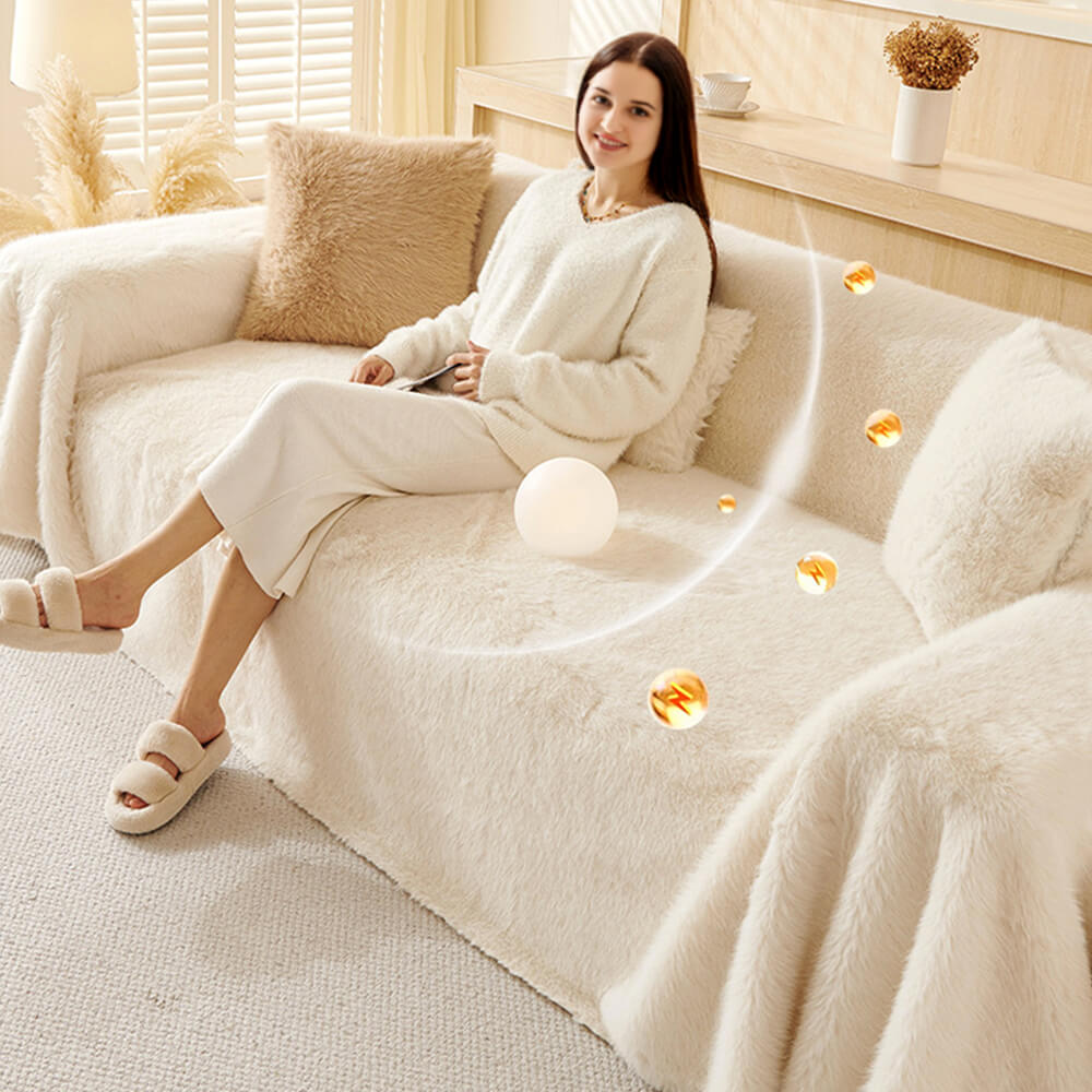 Luxury Skin-Friendly Long Faux Fur One-Piece Multi Functional Couch Cover