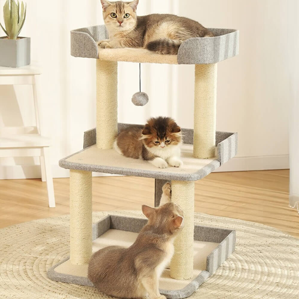 Minimalist Three-Level Step-Style Durable Sisal Cat Tree