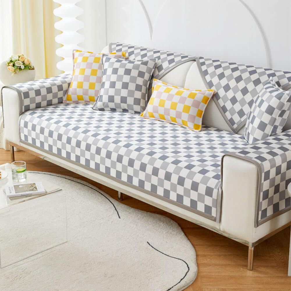 Modern Ice Silk Breathable Anti-Slip Checkered Couch Cover