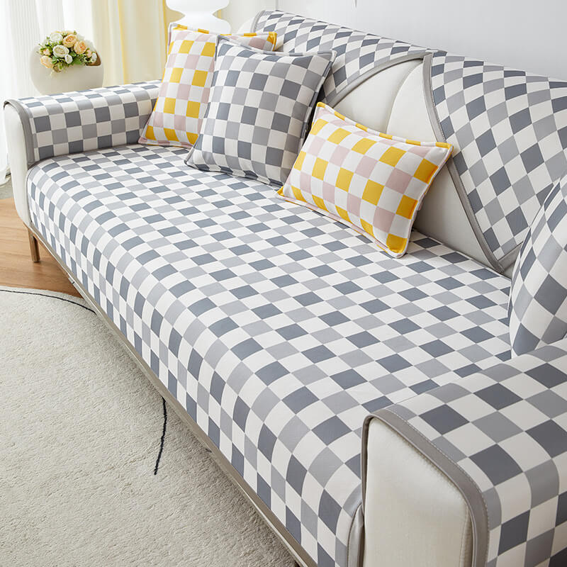 Modern Ice Silk Breathable Anti-Slip Checkered Couch Cover