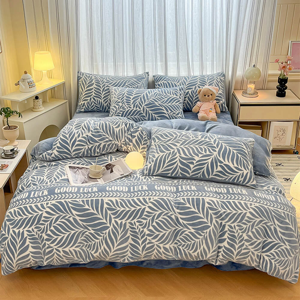 Set di lenzuola in velluto caldo di latte con relief di foglia naturale