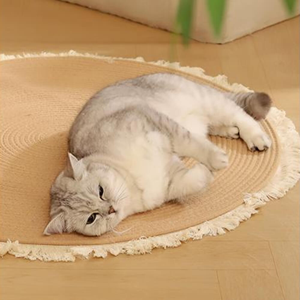 Tappeto per graffiare i gatti in tessuto nordico, durevole e con frange.